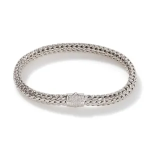JOHN HARDY STERLING SILVER ICON BRACELET WITH PAVE DIAMOND CLASP