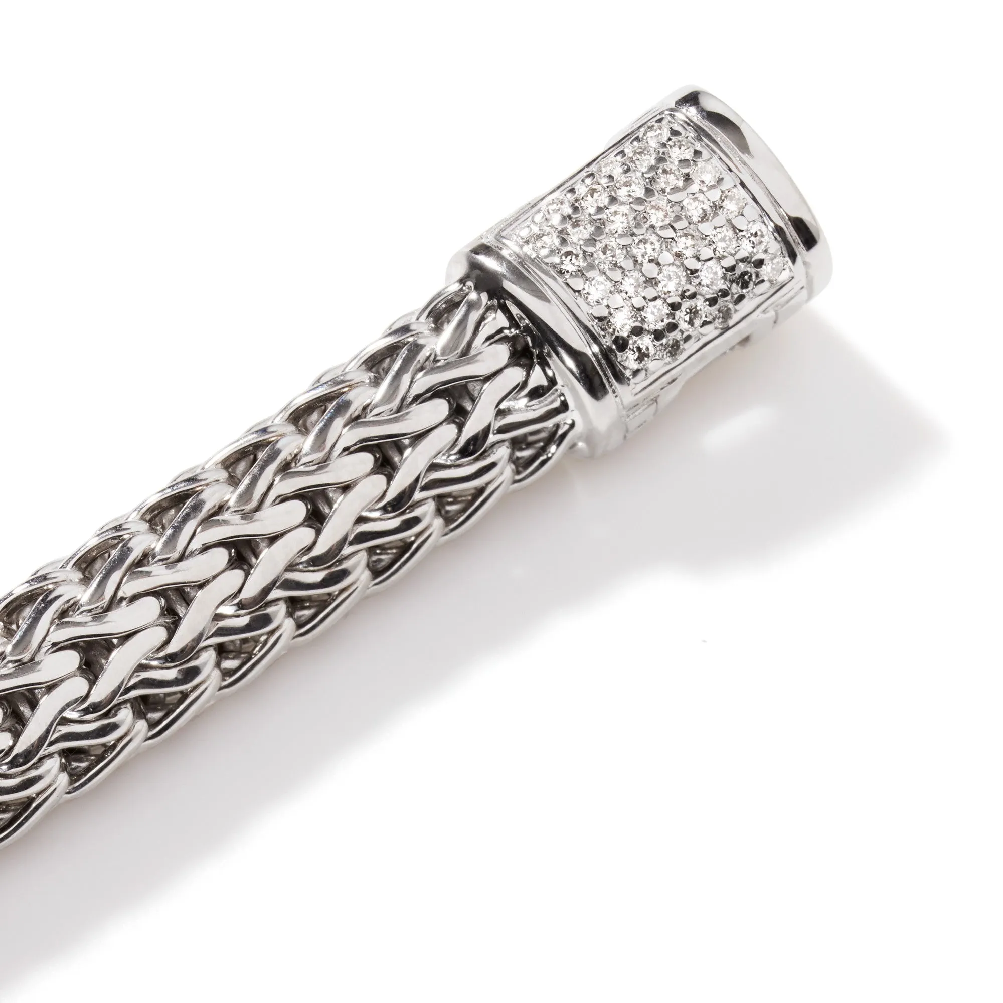 JOHN HARDY STERLING SILVER ICON BRACELET WITH PAVE DIAMOND CLASP