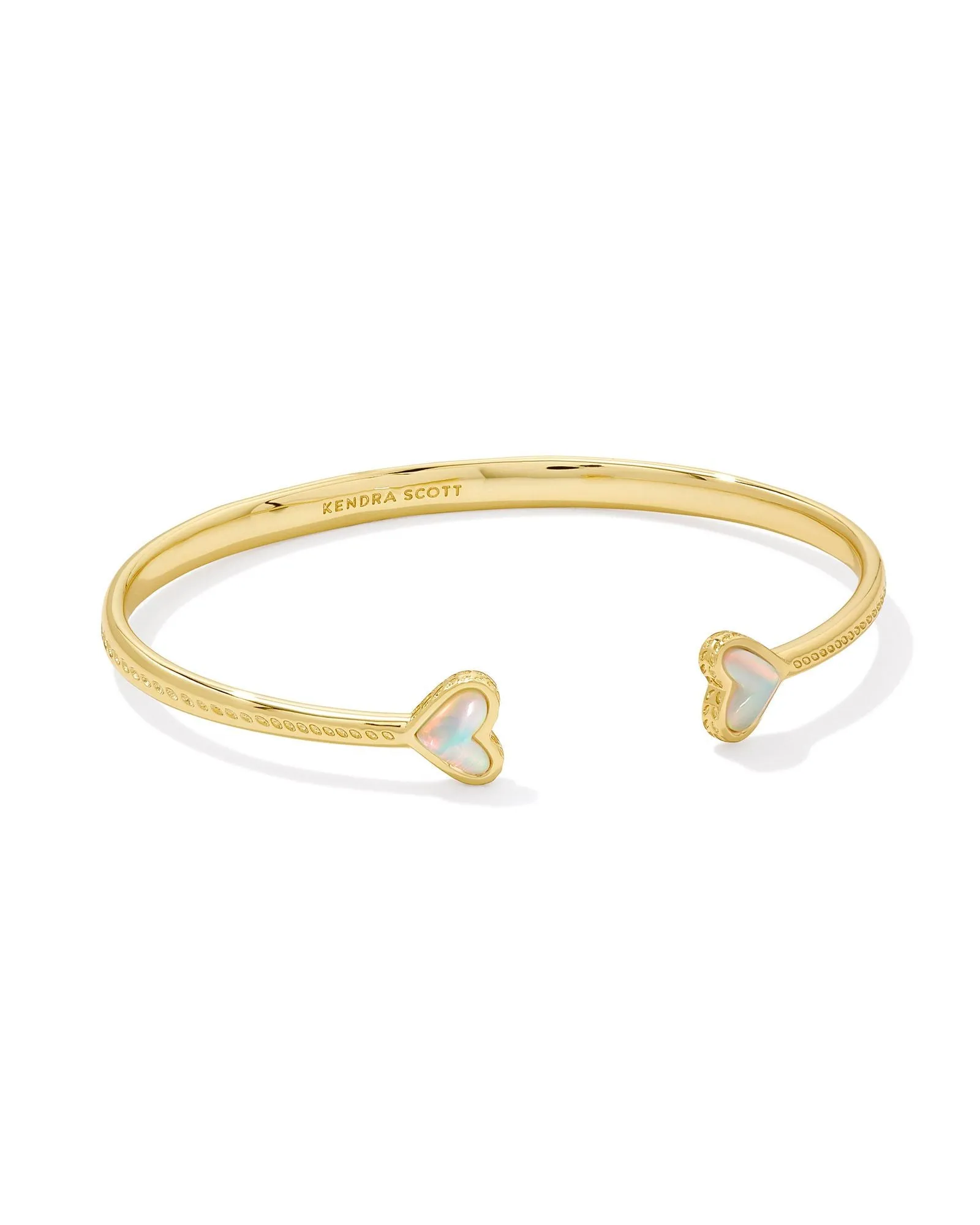 Kendra Scott Framed Ari Heart Gold Cuff Bracelet in White Opalescent Resin
