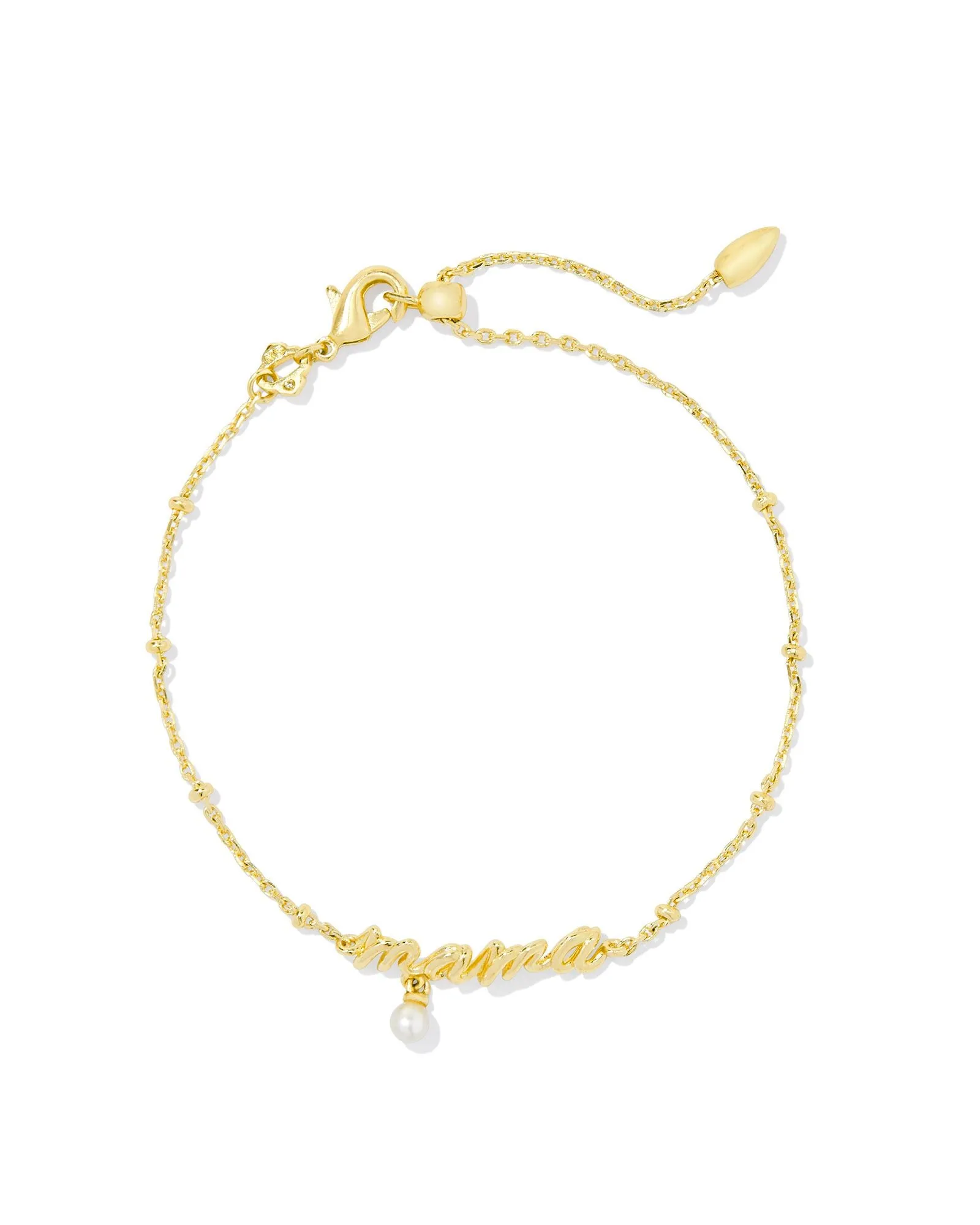 Kendra Scott Mama Script Gold Delicate Chain Bracelet in White Pearl