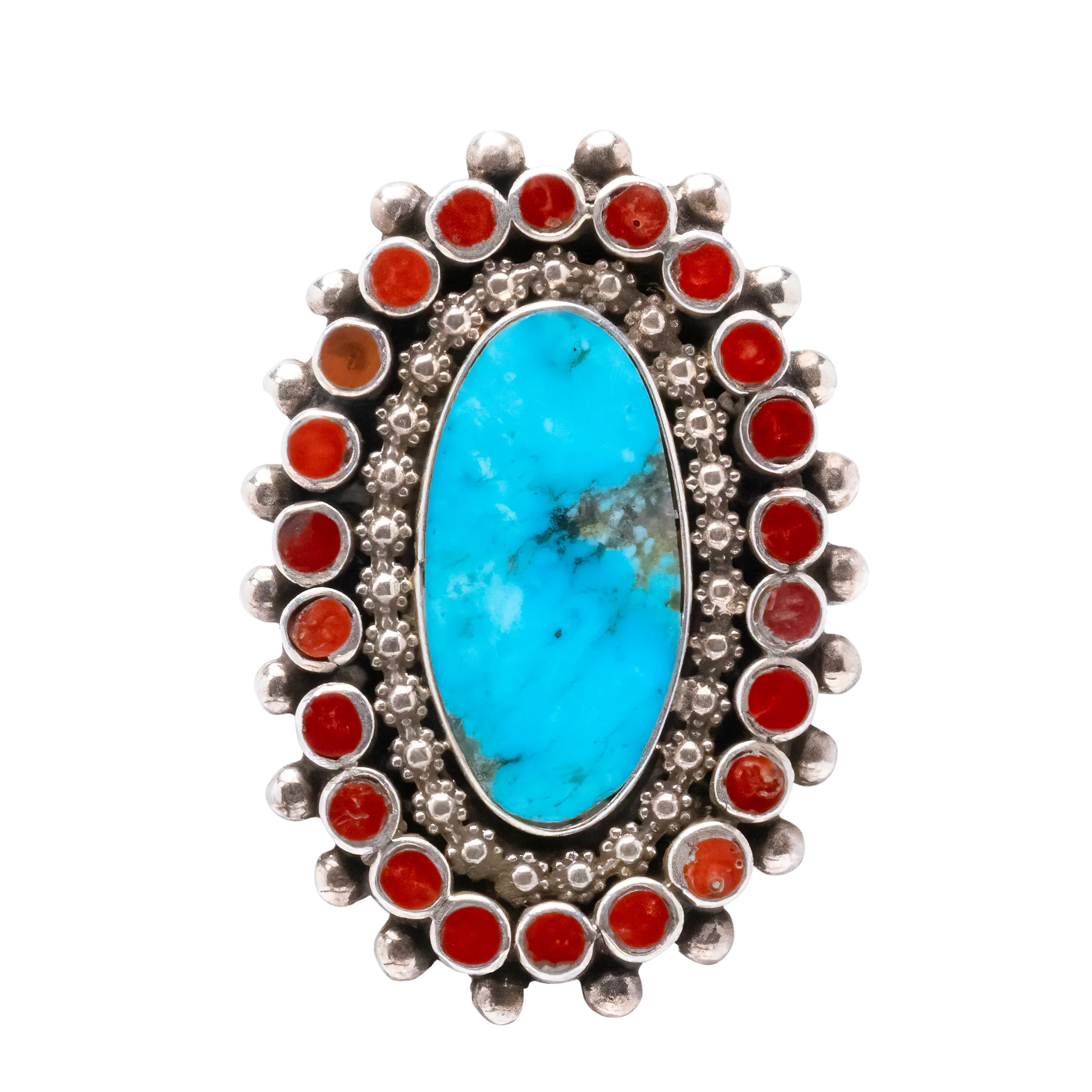 Kingman Turquoise & Mediterranean Coral Cluster Ring | Vincent Shirley