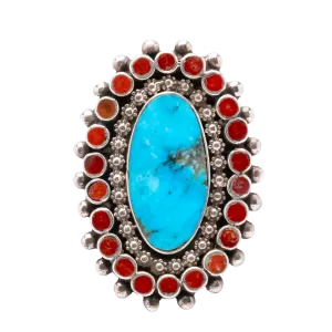 Kingman Turquoise & Mediterranean Coral Cluster Ring | Vincent Shirley