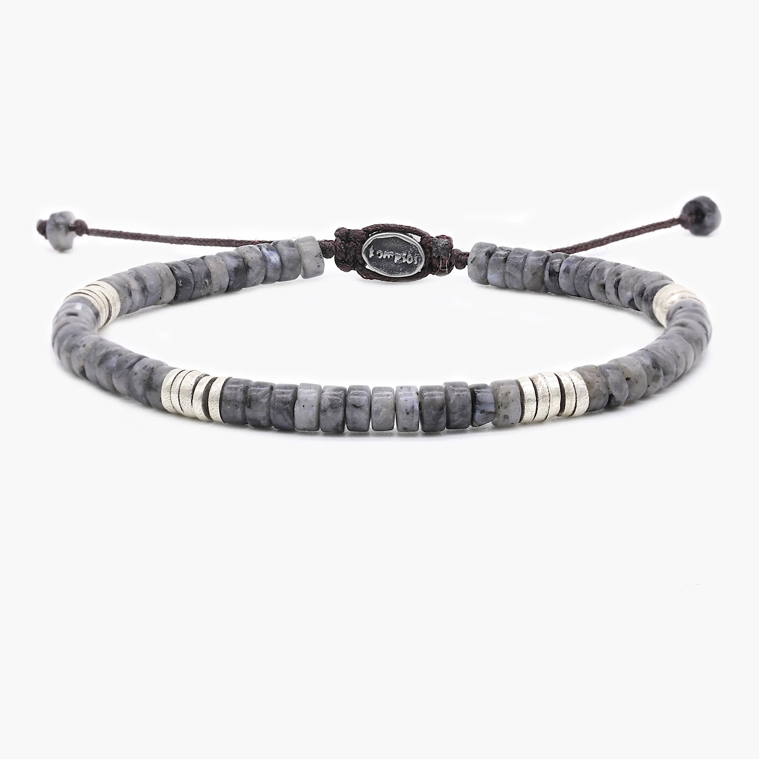 Labradorite Stone And Sterling Silver Disc Beads Bracelet