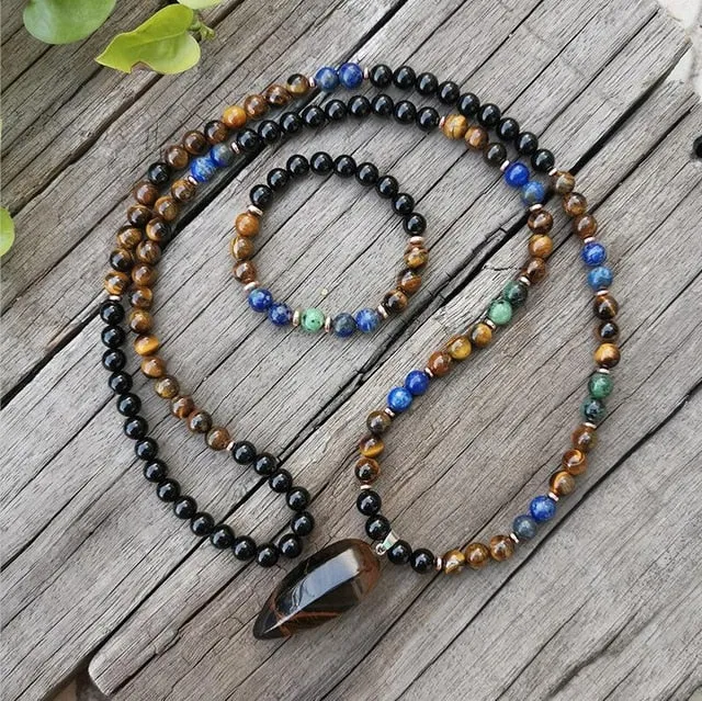 Lapis & Tigers Eye Mala Bracelet/Necklace/Set