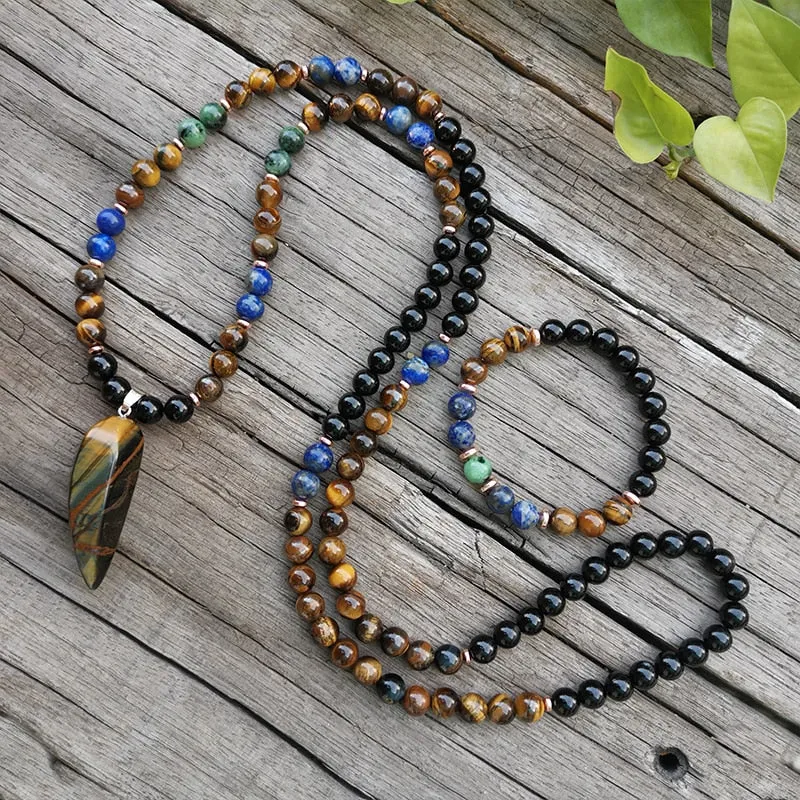 Lapis & Tigers Eye Mala Bracelet/Necklace/Set