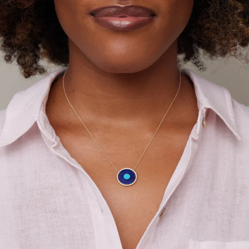 Lapis Inlay Evil Eye Necklace with Diamonds