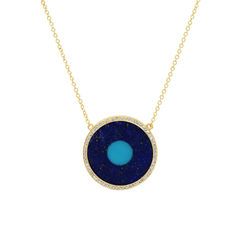 Lapis Inlay Evil Eye Necklace with Diamonds
