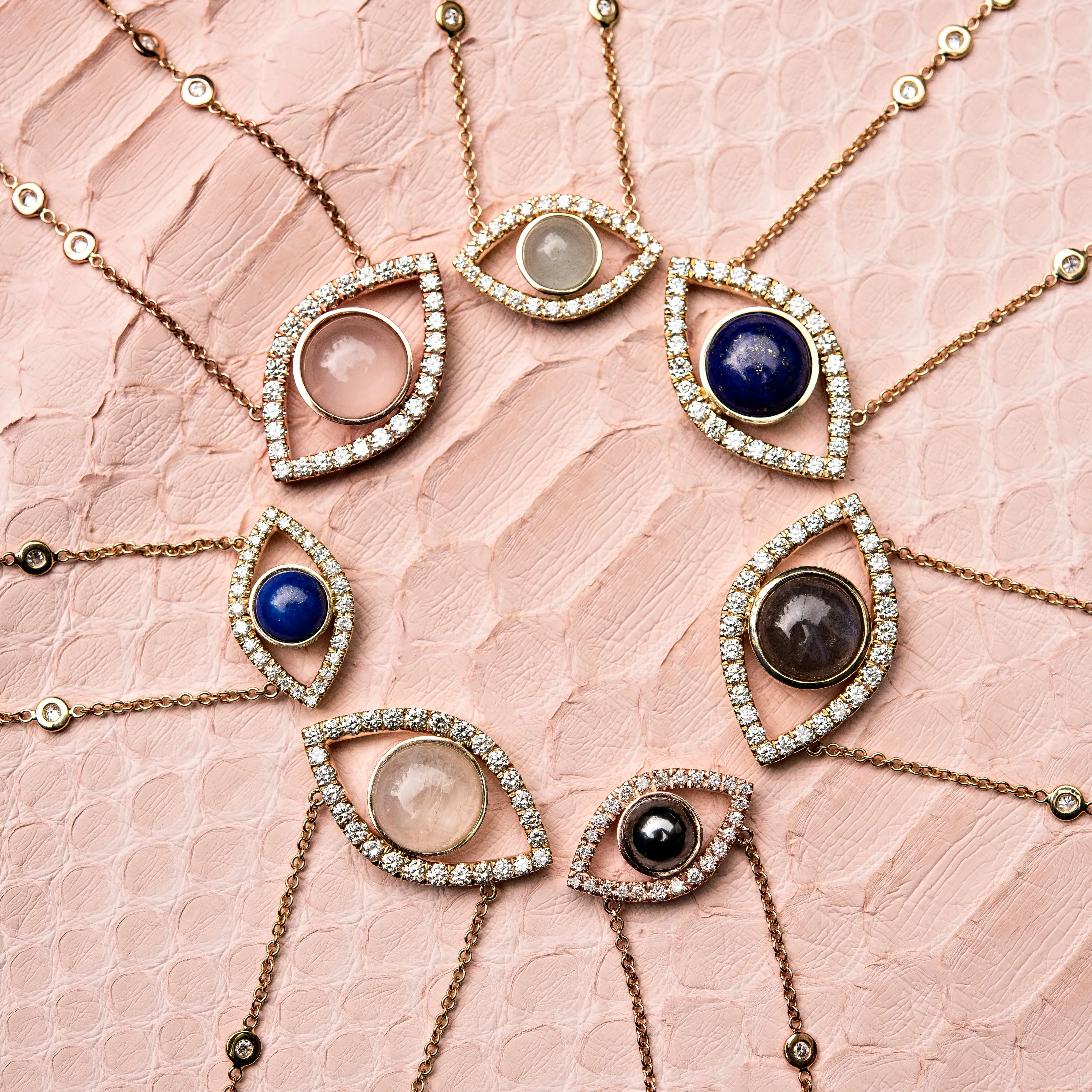 LARGE PAVE LAPIS CENTER OPEN EYE DIAMOND NECKLACE