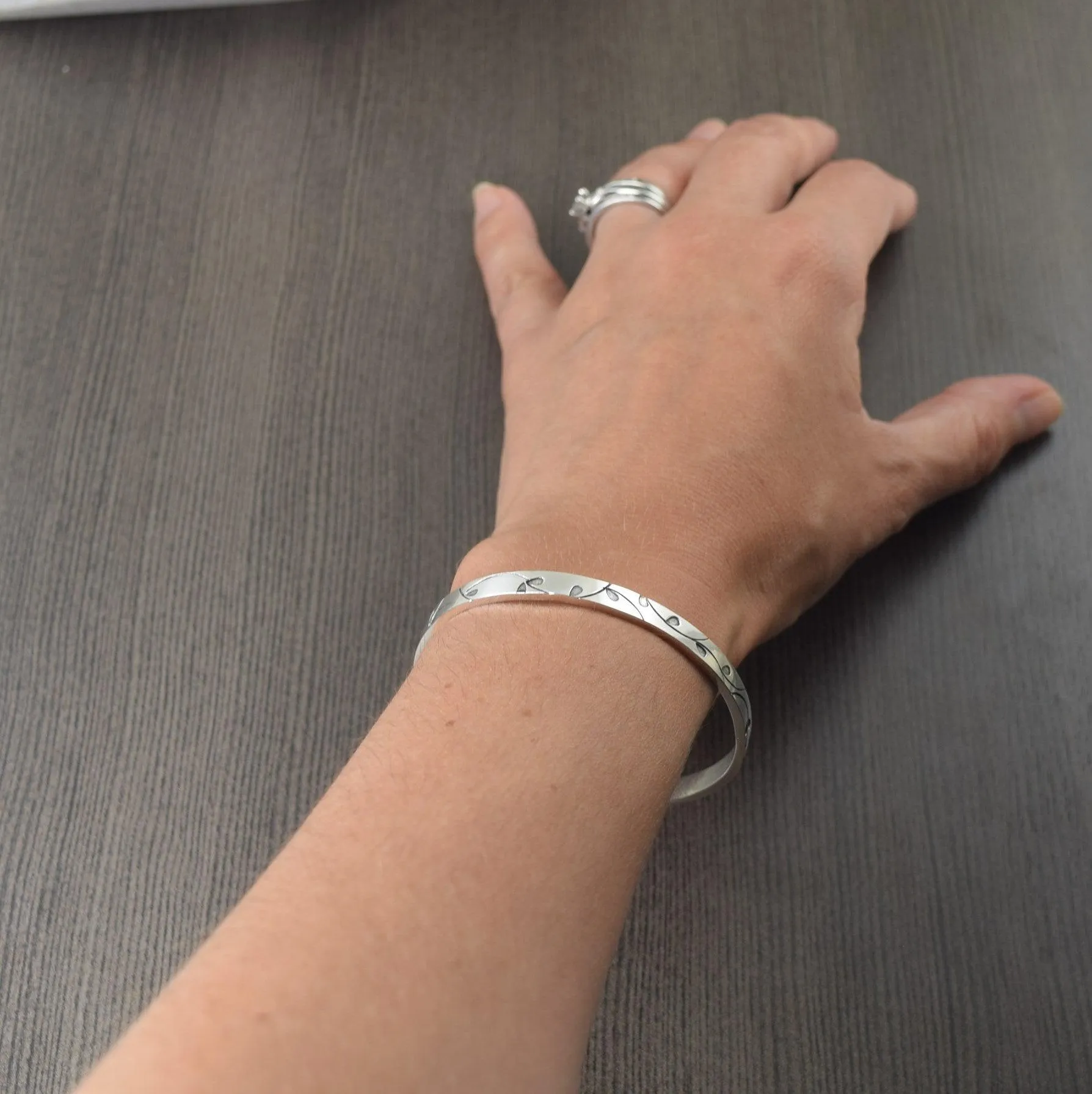Leaf Sterling silver cuff bracelet featuring climbing vines gifts for her or him