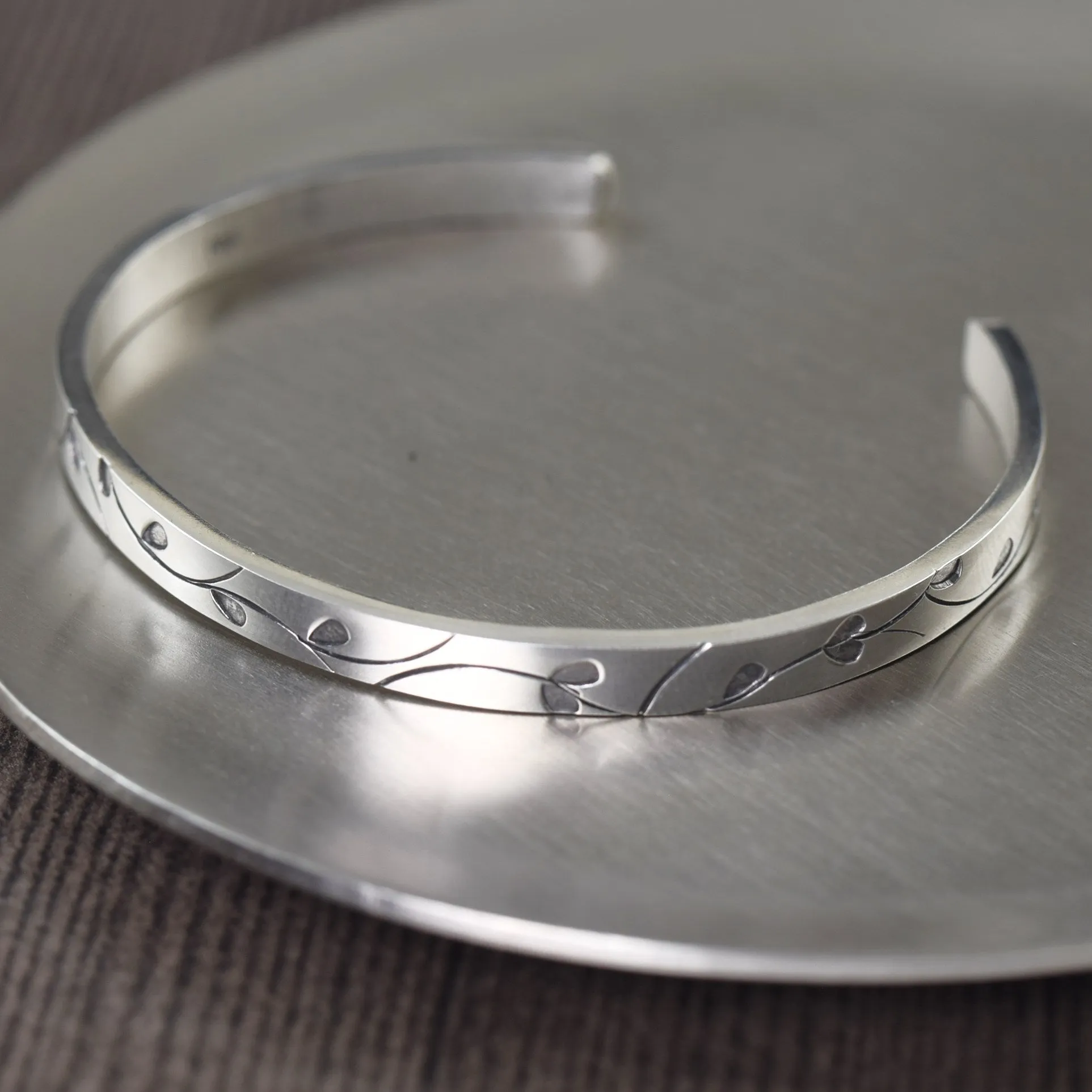 Leaf Sterling silver cuff bracelet featuring climbing vines gifts for her or him