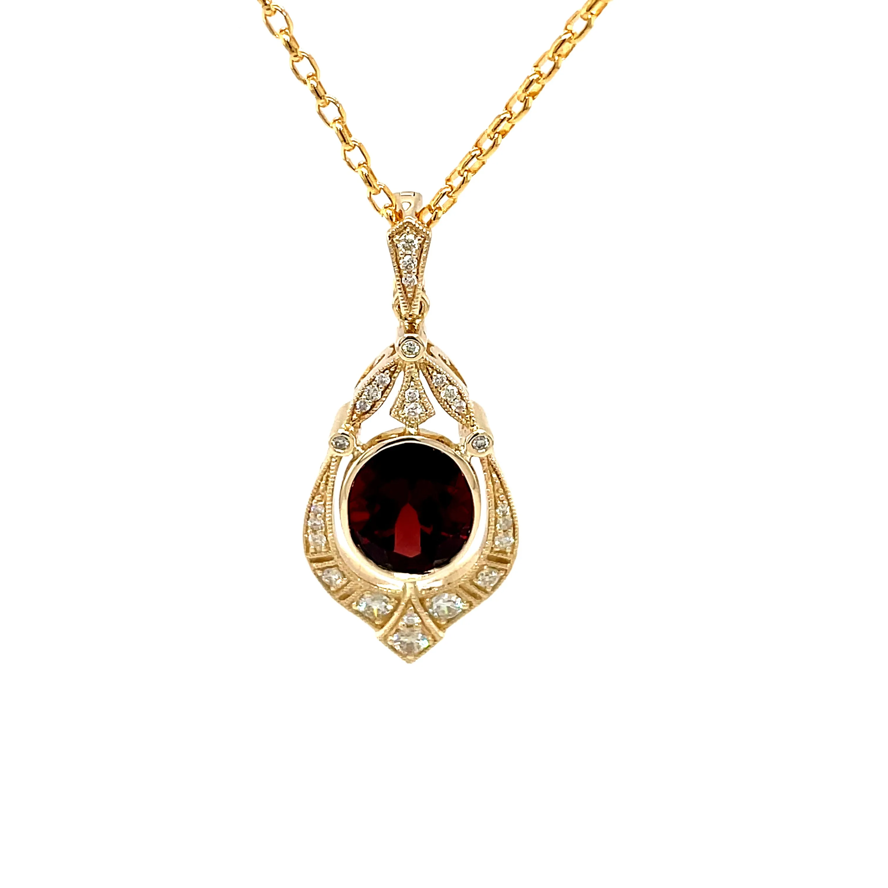 Mark McAskill Oval Garnet & Diamond Yellow Gold Pendant