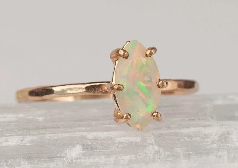 Marquis Opal Hammered Band Ring