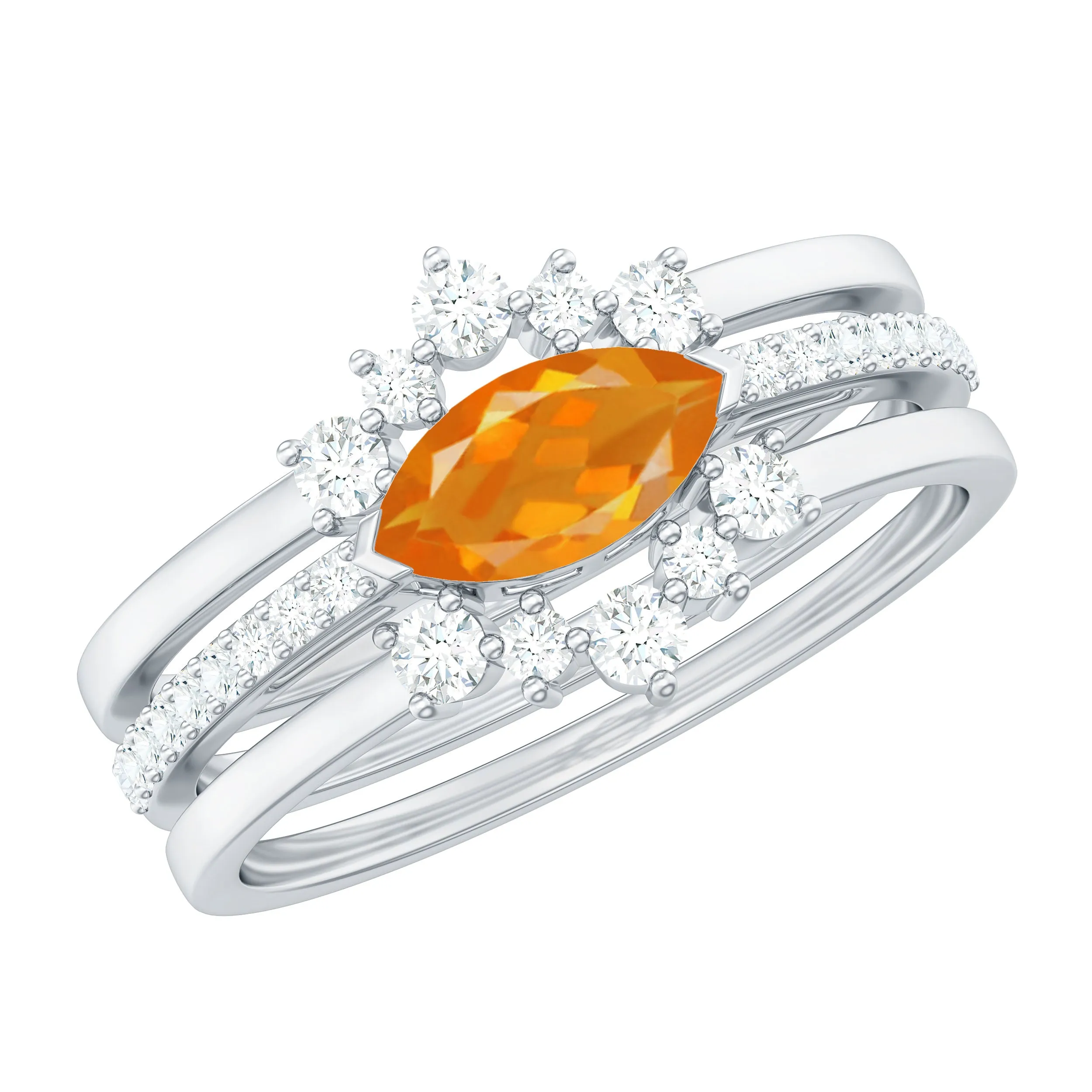 Marquise Shape Fire Opal Ring Set with Diamond