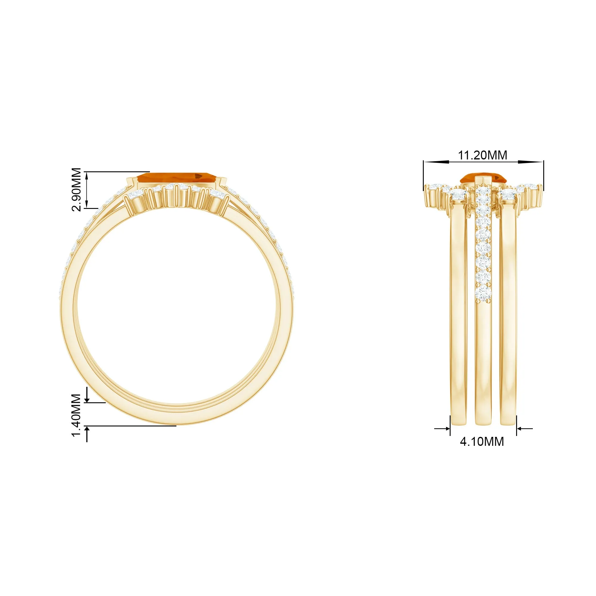 Marquise Shape Fire Opal Ring Set with Diamond