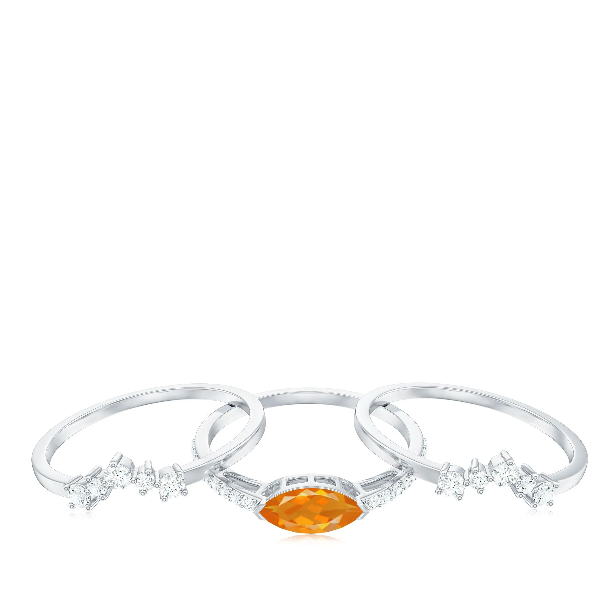 Marquise Shape Fire Opal Ring Set with Diamond