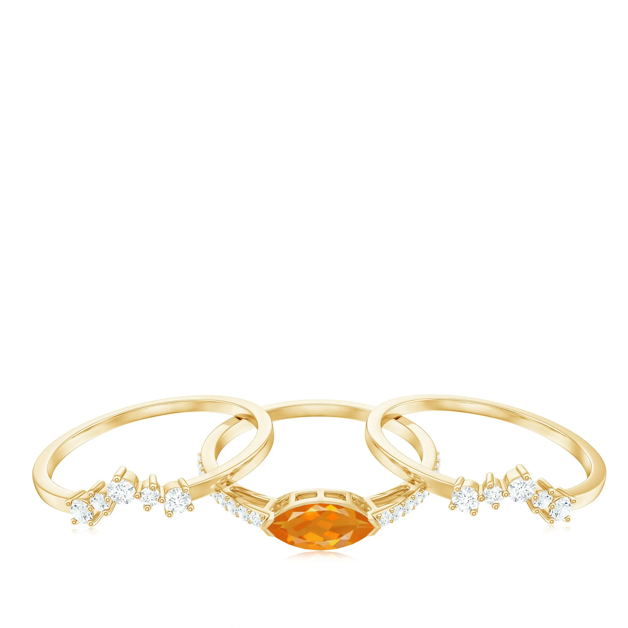 Marquise Shape Fire Opal Ring Set with Diamond