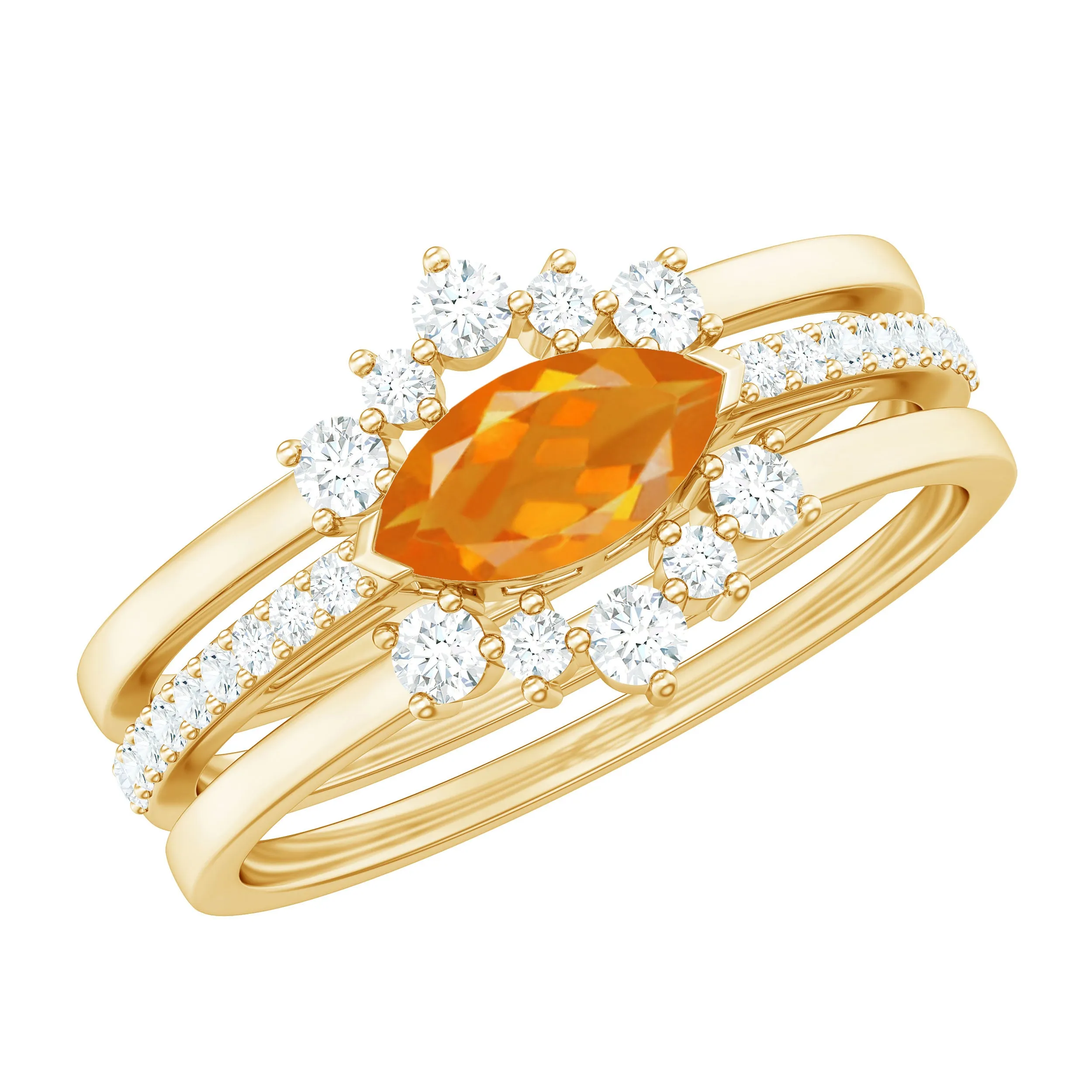 Marquise Shape Fire Opal Ring Set with Diamond