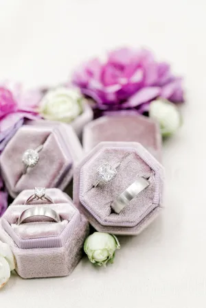 Mauve Light Purple Velvet Round Octagon Ring Box