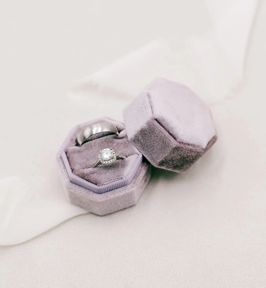 Mauve Light Purple Velvet Round Octagon Ring Box