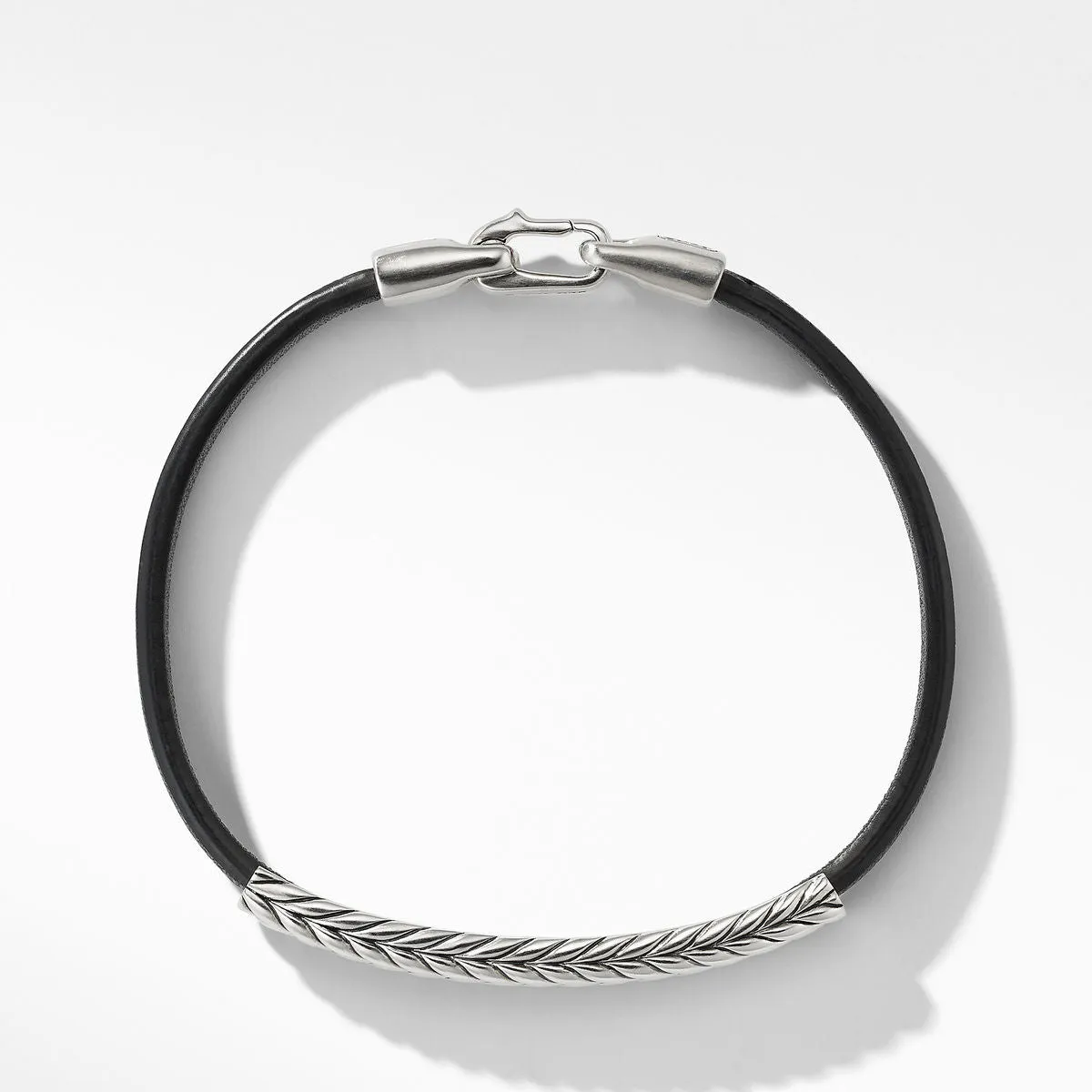 Mens Chevron Black Leather ID Bracelet