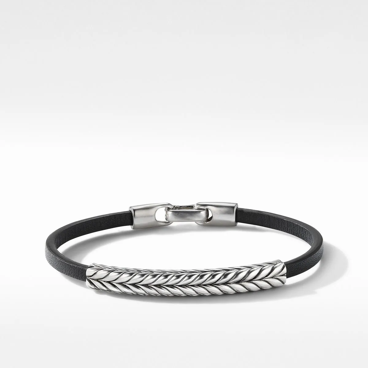 Mens Chevron Black Leather ID Bracelet