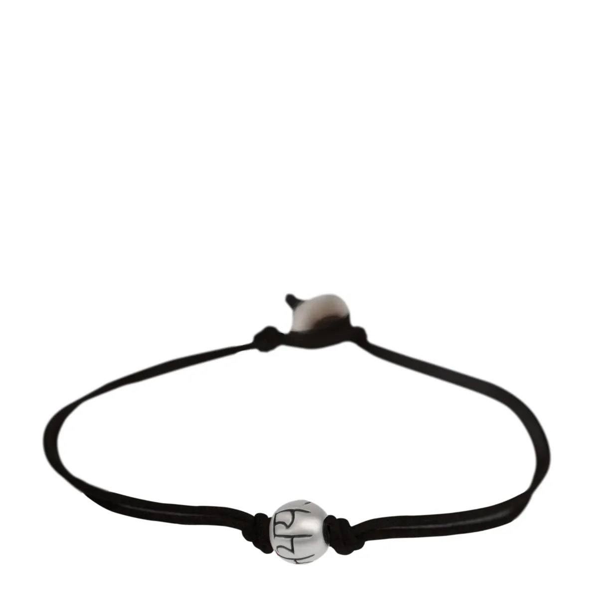 Men's Sterling Silver Fearlessness Bead Bracelet on Black Cord with Button Closure
