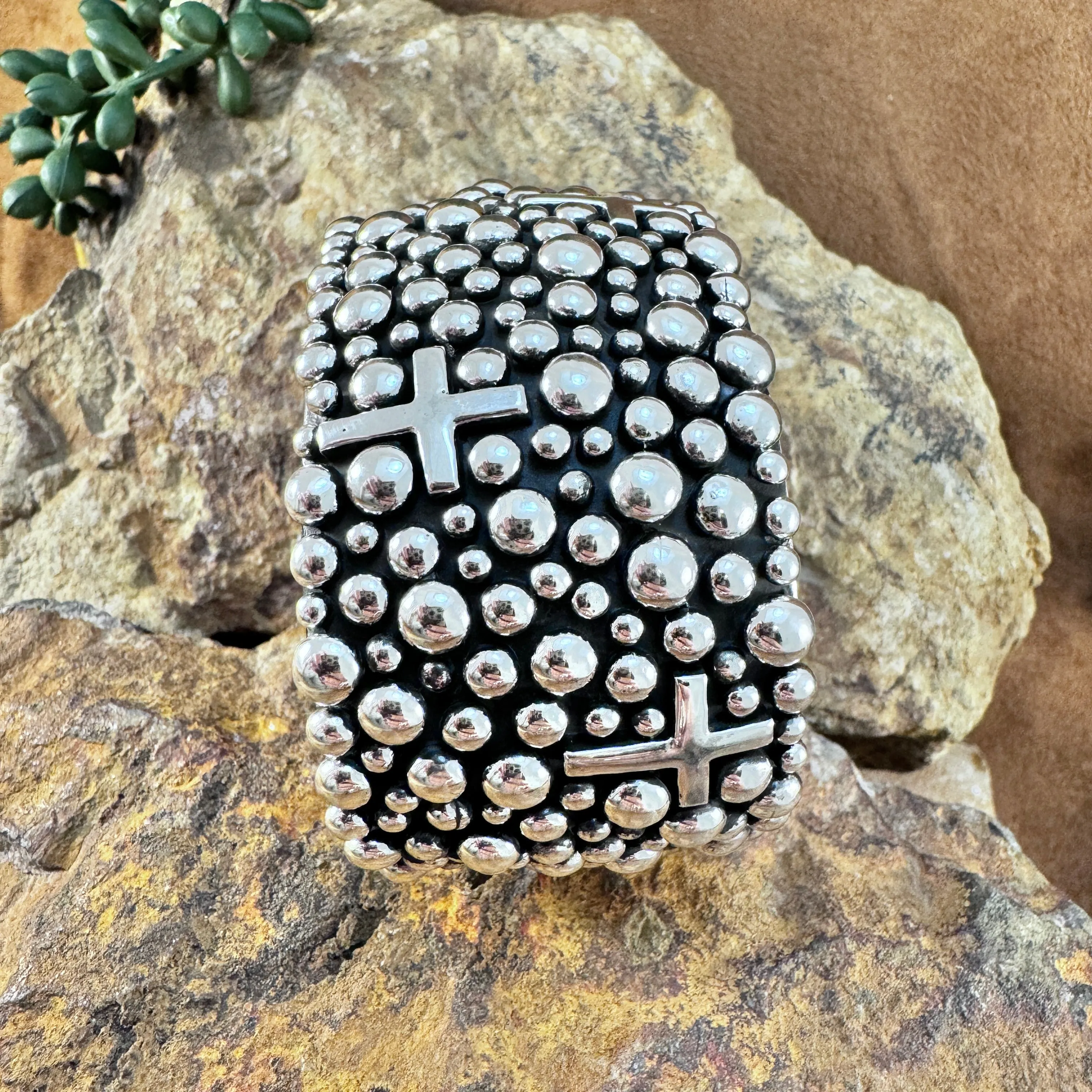 Million Drops Cross Sterling Silver Cuff Bracelet by Ray Coriz