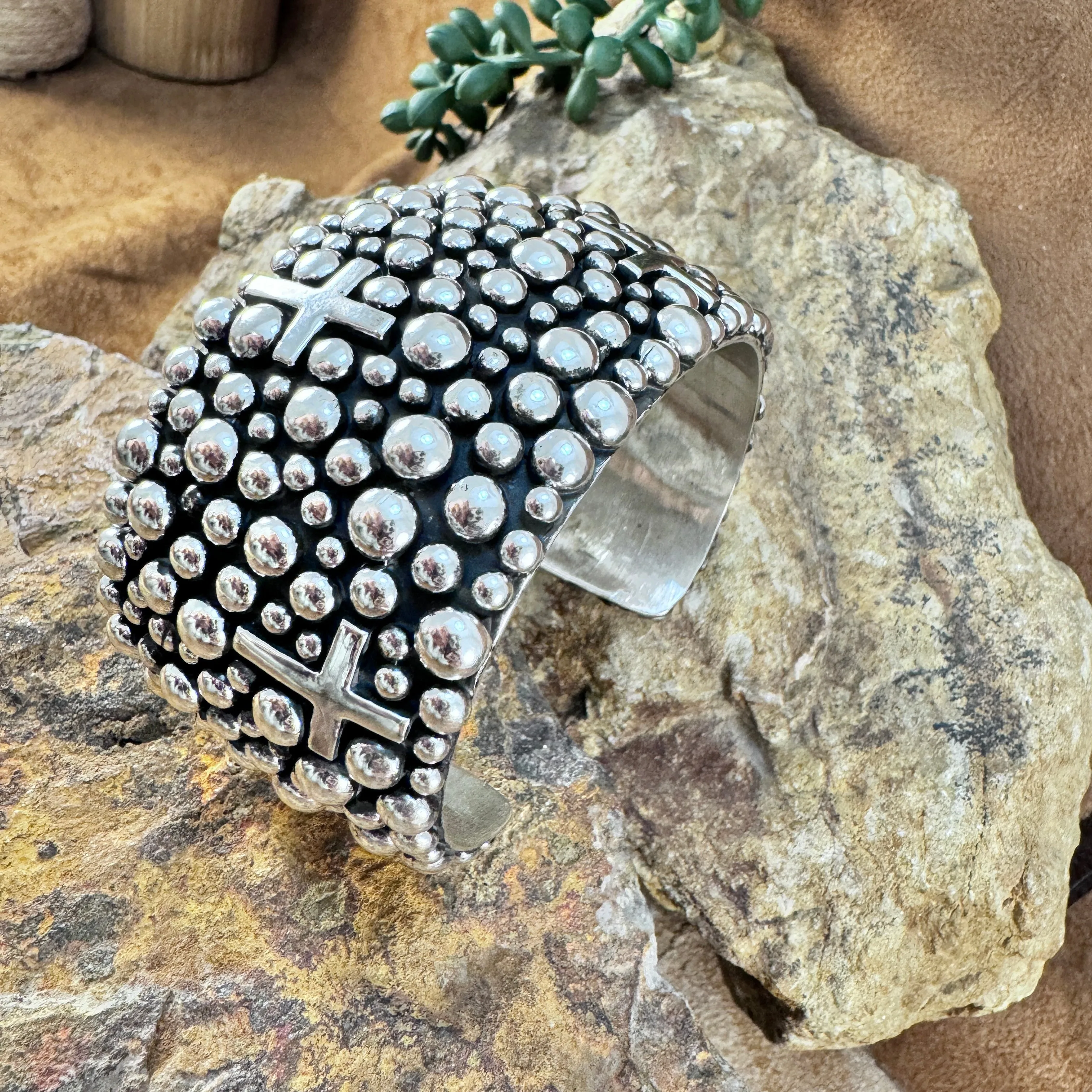 Million Drops Cross Sterling Silver Cuff Bracelet by Ray Coriz