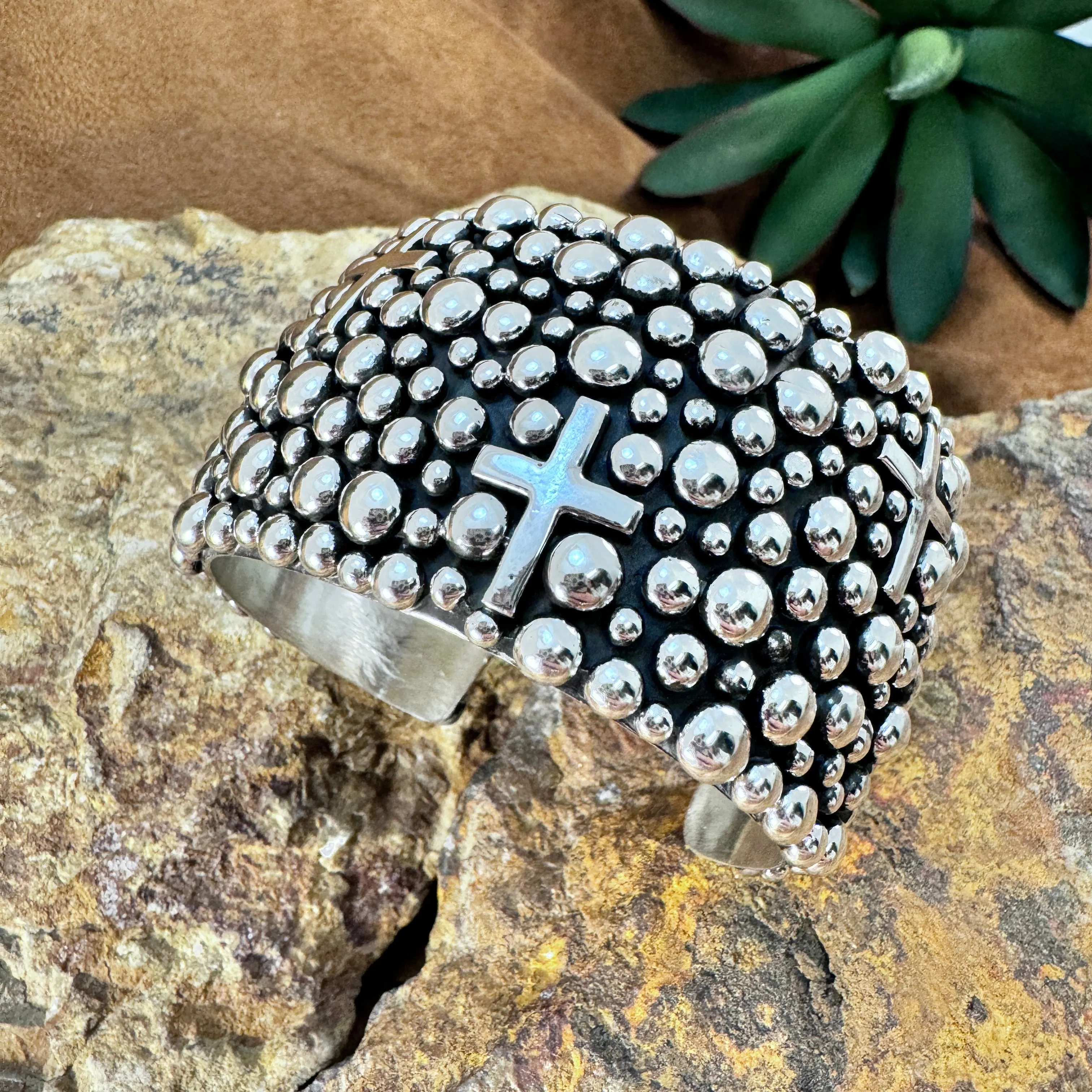 Million Drops Cross Sterling Silver Cuff Bracelet by Ray Coriz