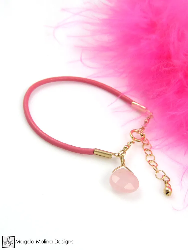 Mini Goddess (children) Blue or Pink Leather & Quartz Drop Bracelet