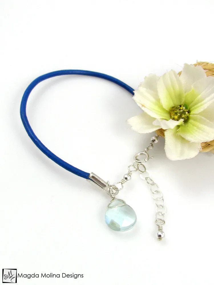 Mini Goddess (children) Blue or Pink Leather & Quartz Drop Bracelet