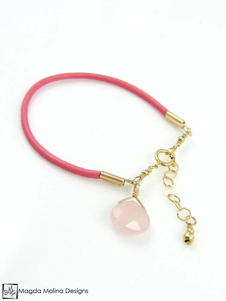 Mini Goddess (children) Blue or Pink Leather & Quartz Drop Bracelet