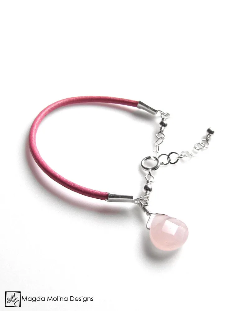 Mini Goddess (children) Blue or Pink Leather & Quartz Drop Bracelet