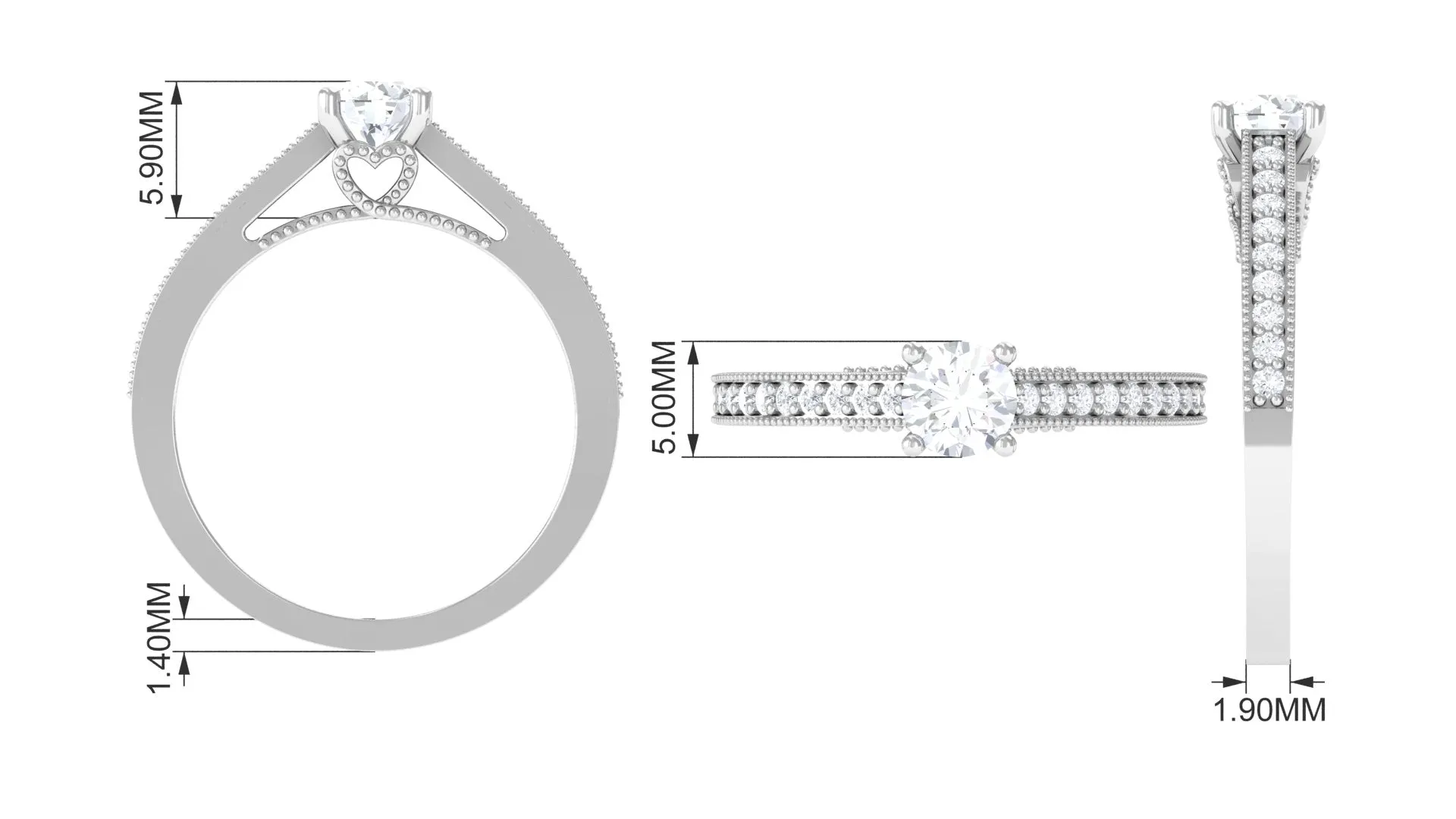 Minimal Diamond Hidden Heart Engagement Ring