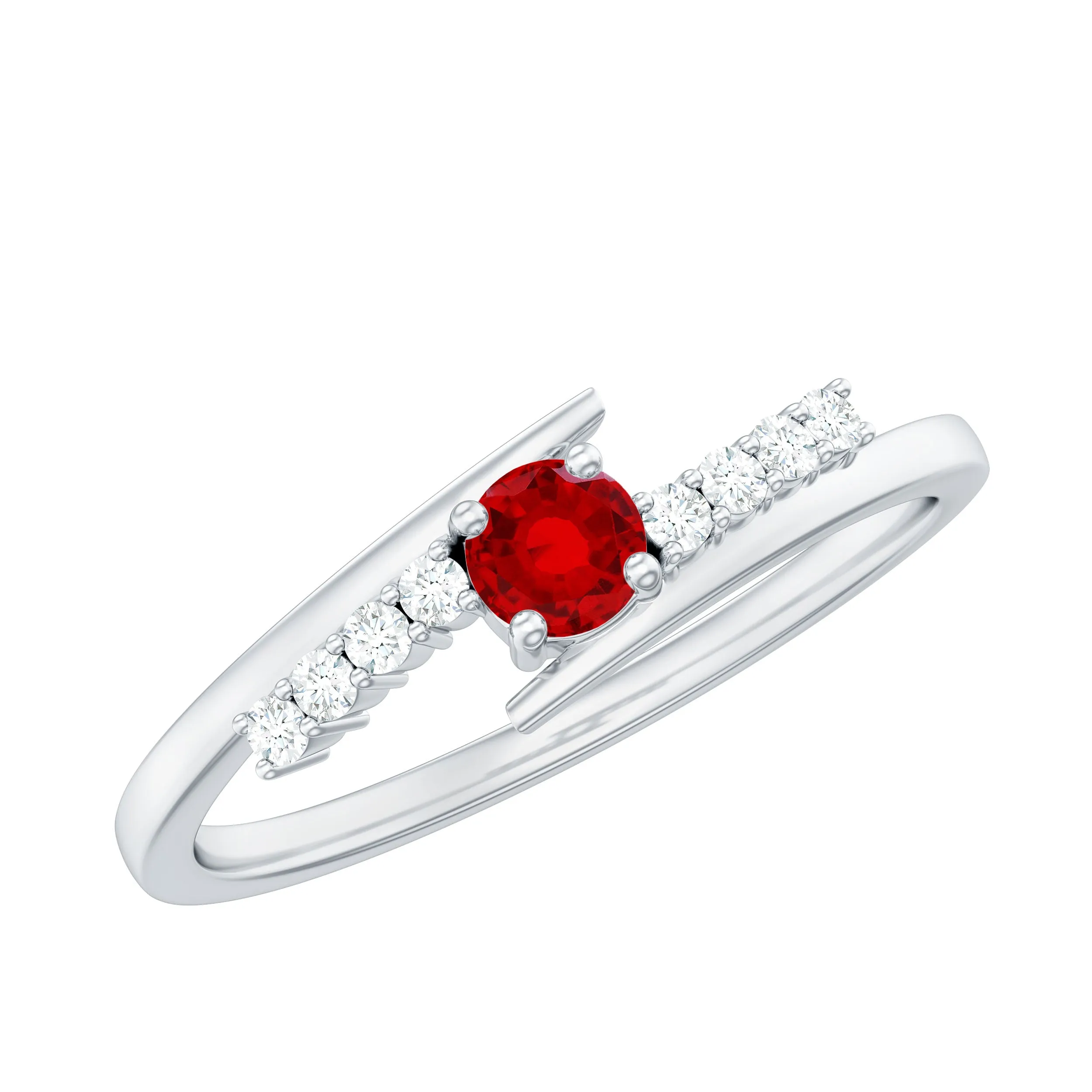 Minimal Lab Grown Ruby and Diamond Bypass Promise Ring