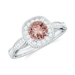 Morganite and Diamond Vintage Engagement Ring