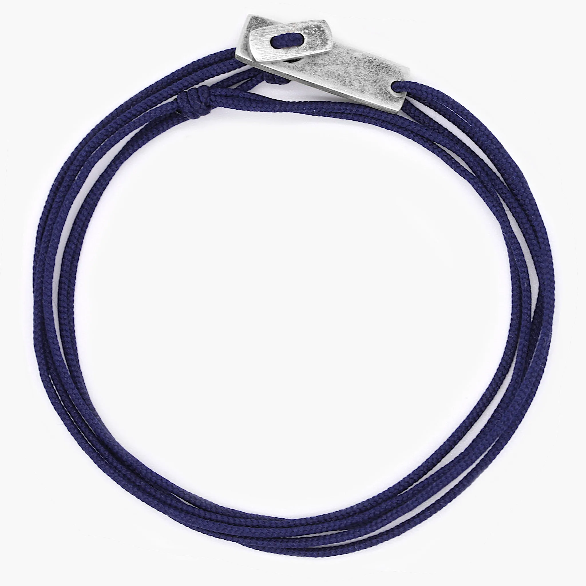 Multi Wraps String Bracelet With Sterling Silver Button (Navy)