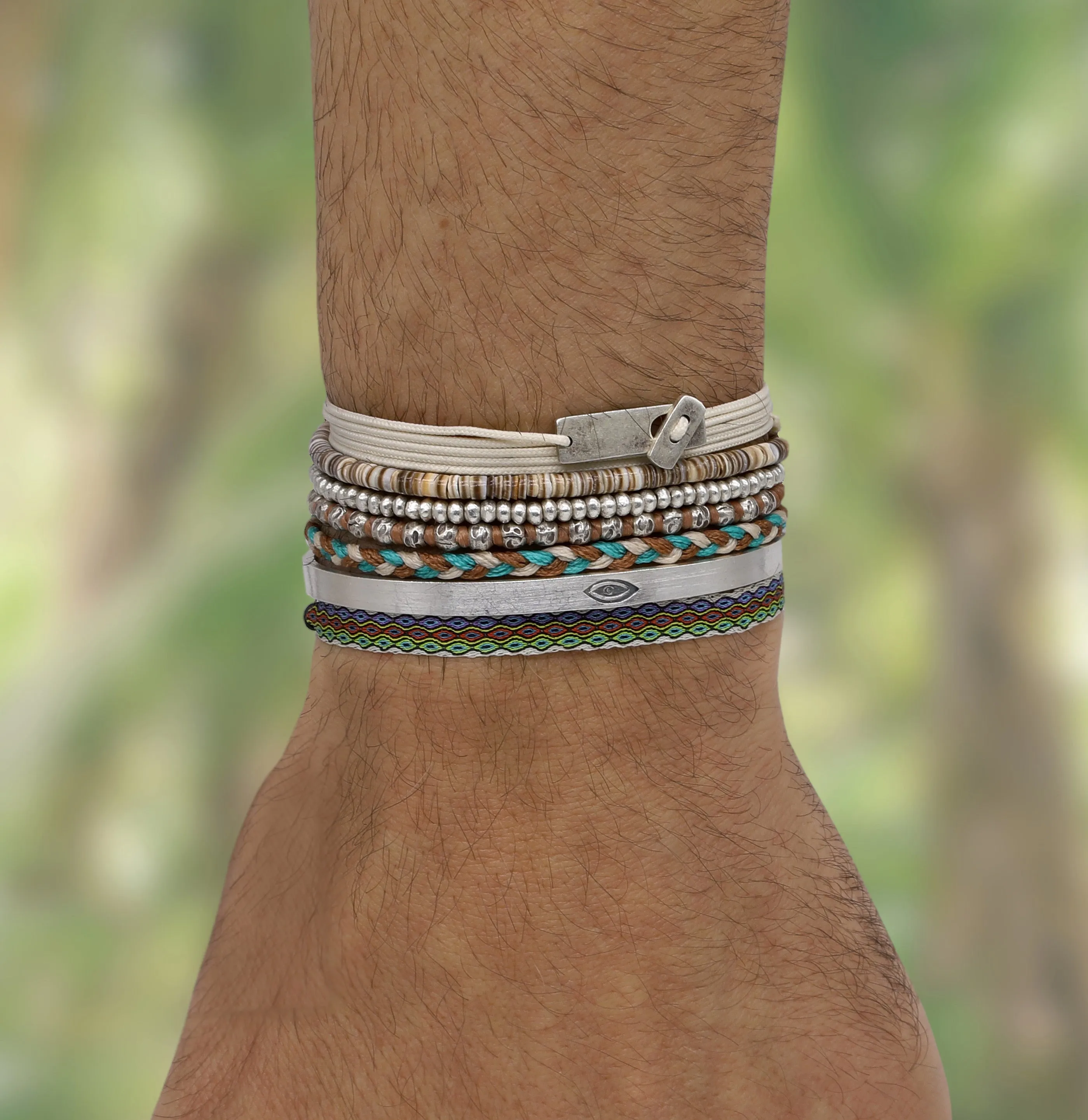 Multi Wraps String Bracelet With Sterling Silver Button (Navy)