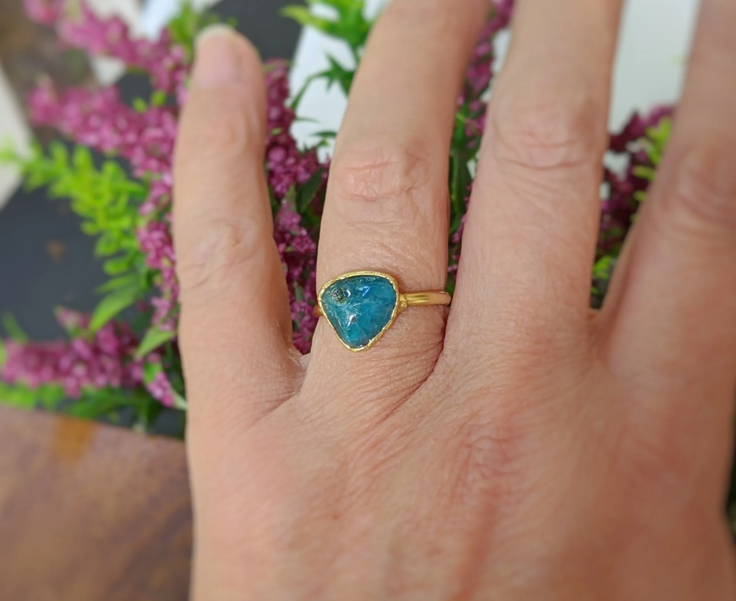 Natural blue Apatite ring