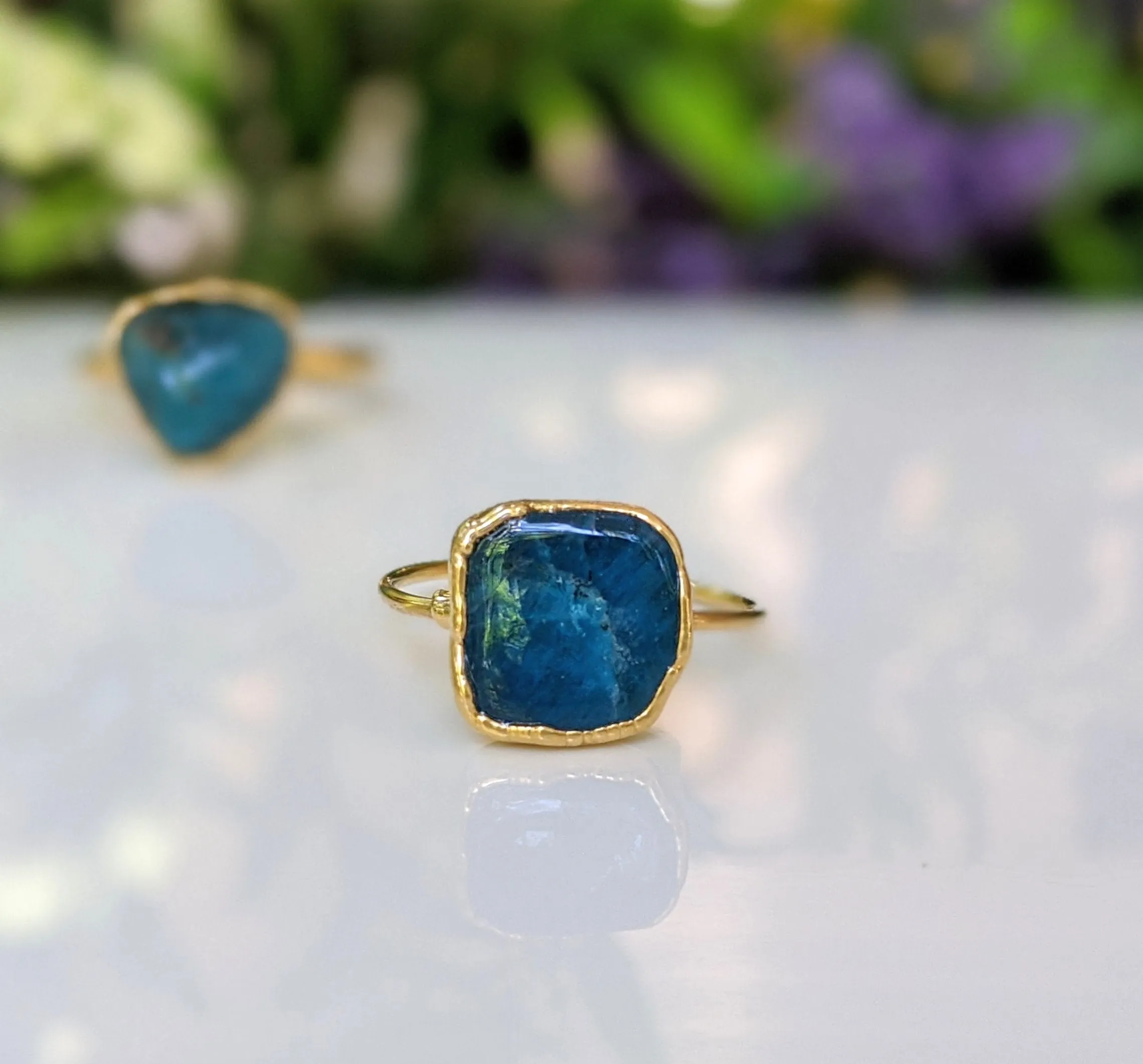 Natural blue Apatite ring