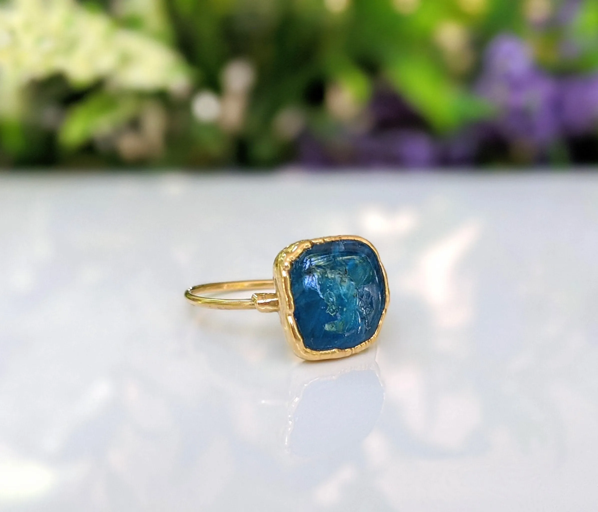 Natural blue Apatite ring