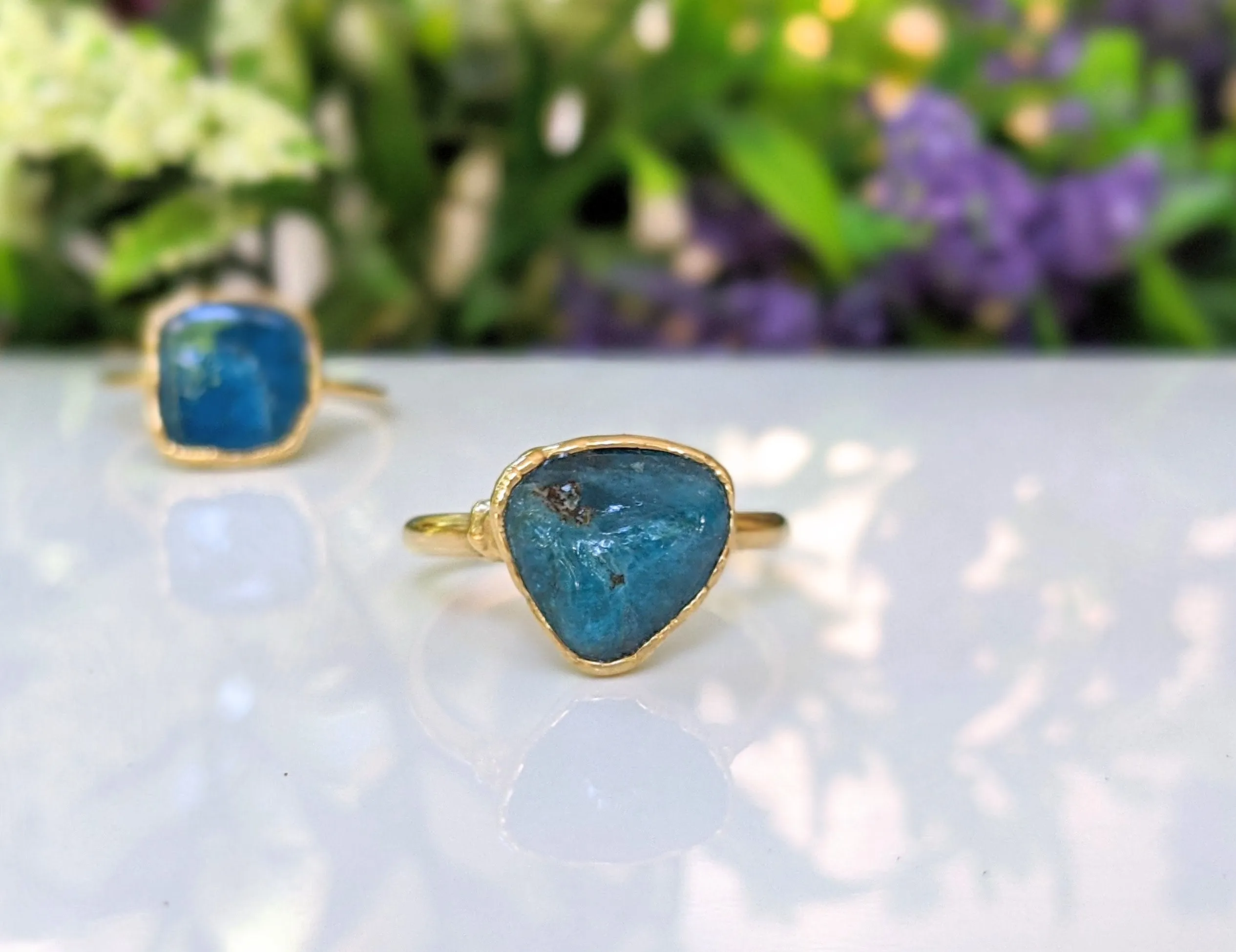 Natural blue Apatite ring