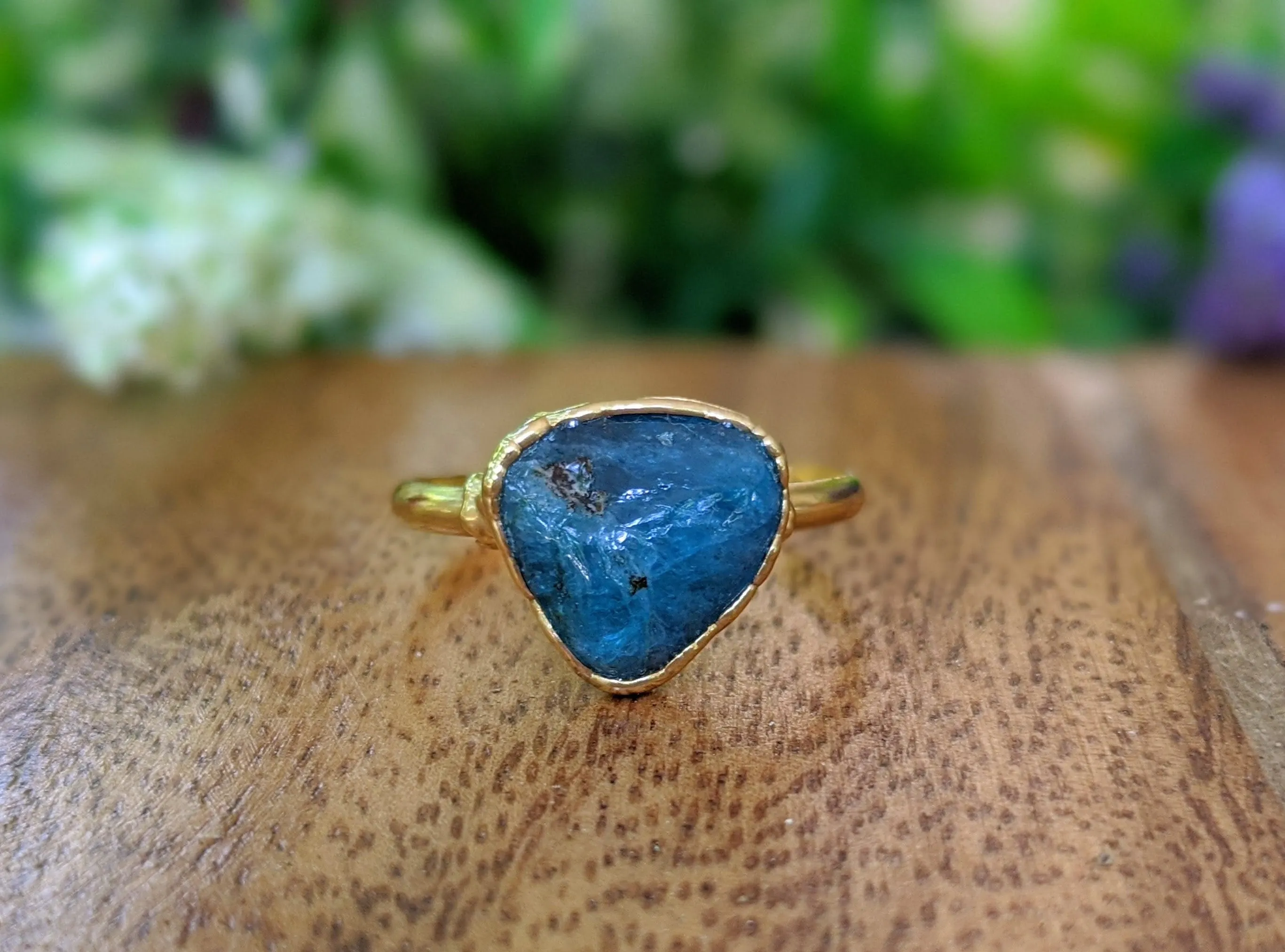 Natural blue Apatite ring