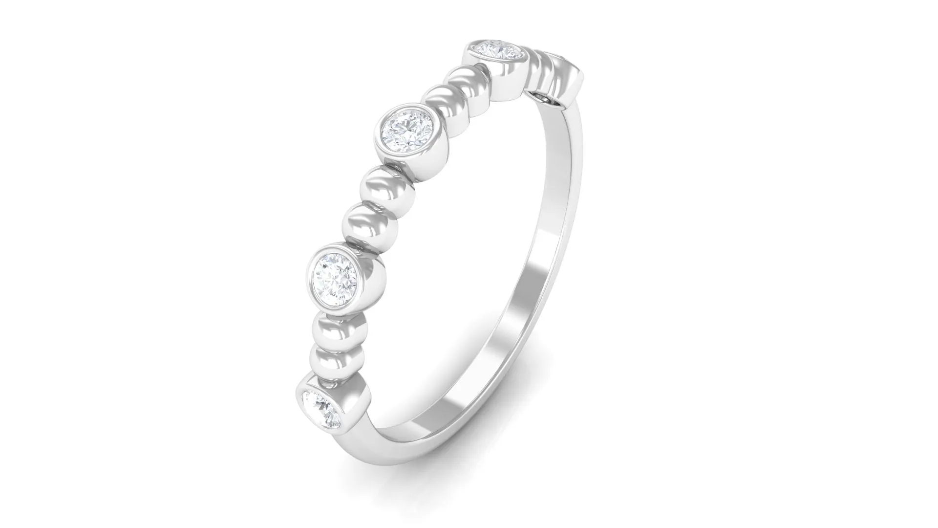 Natural Diamond Beaded Half Eternity Stackable Ring