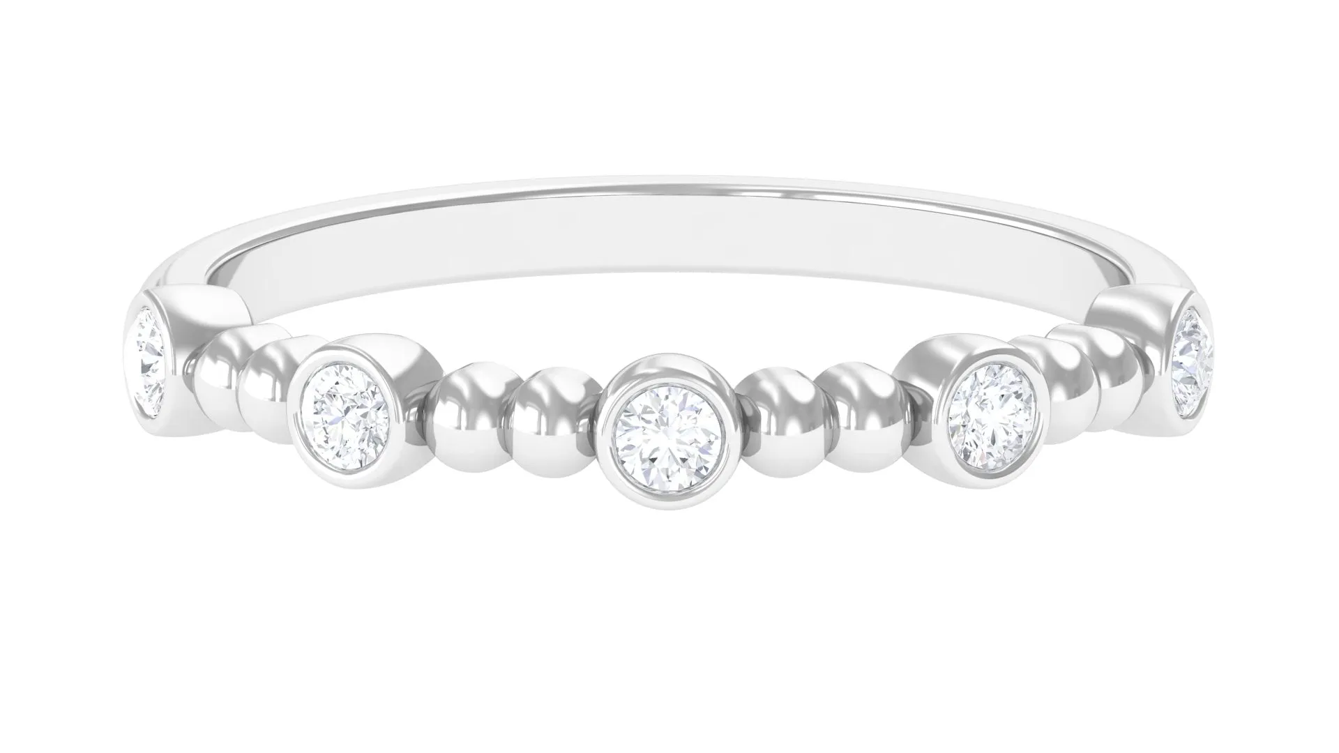 Natural Diamond Beaded Half Eternity Stackable Ring