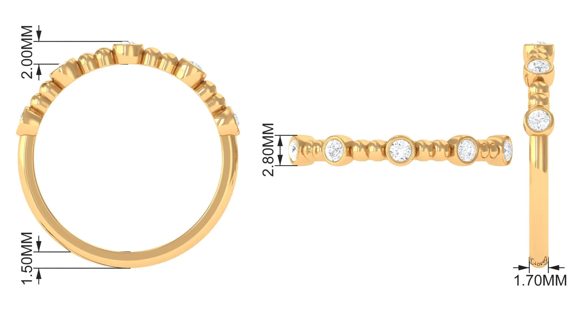 Natural Diamond Beaded Half Eternity Stackable Ring
