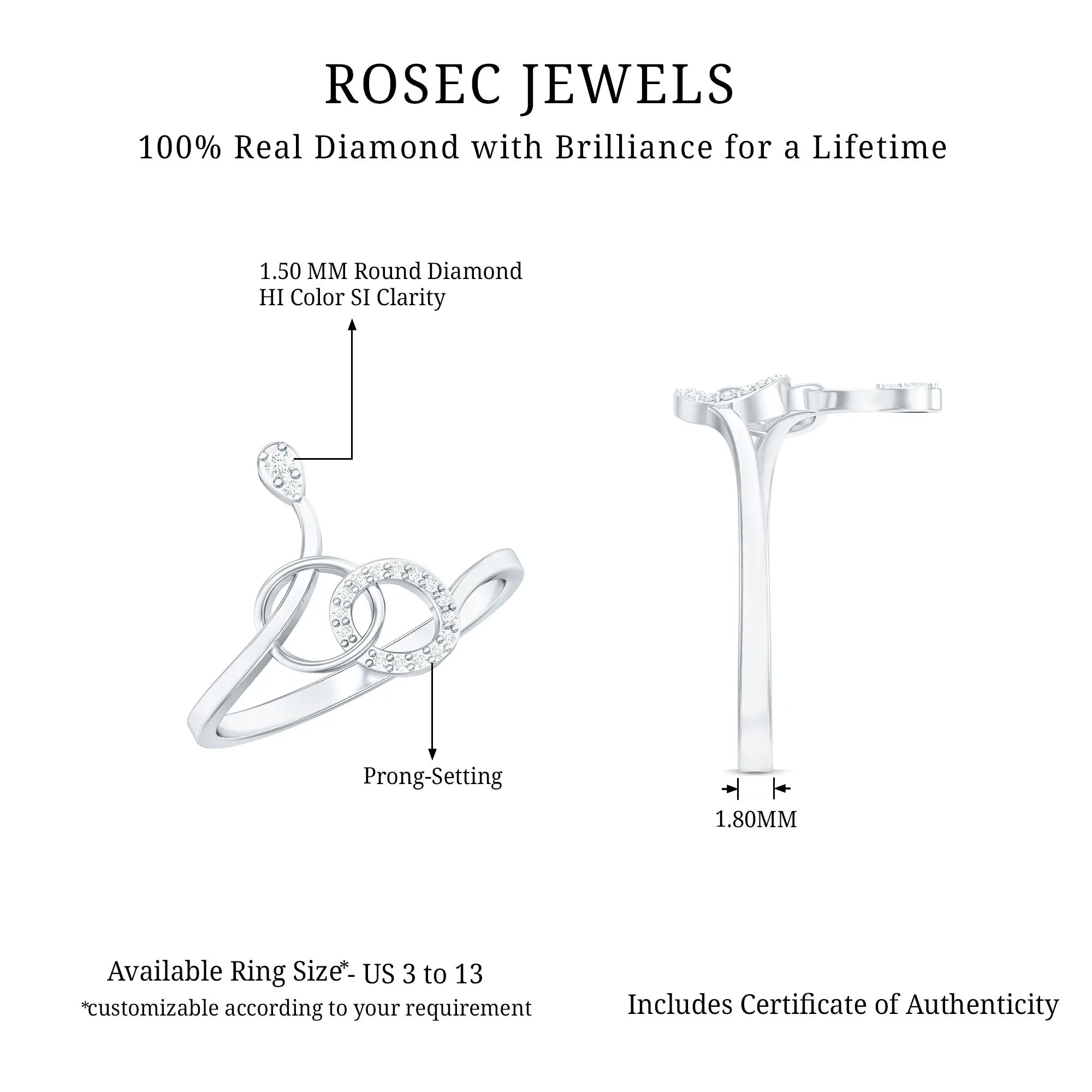 Natural Diamond Minimal Knot Ring in Prong Setting