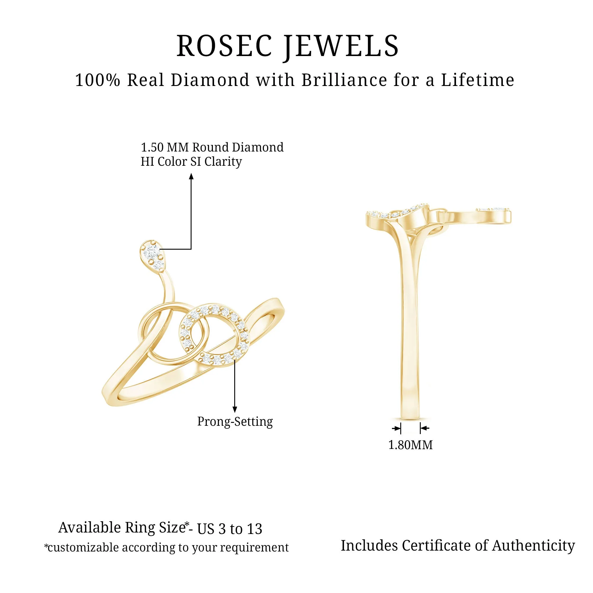 Natural Diamond Minimal Knot Ring in Prong Setting