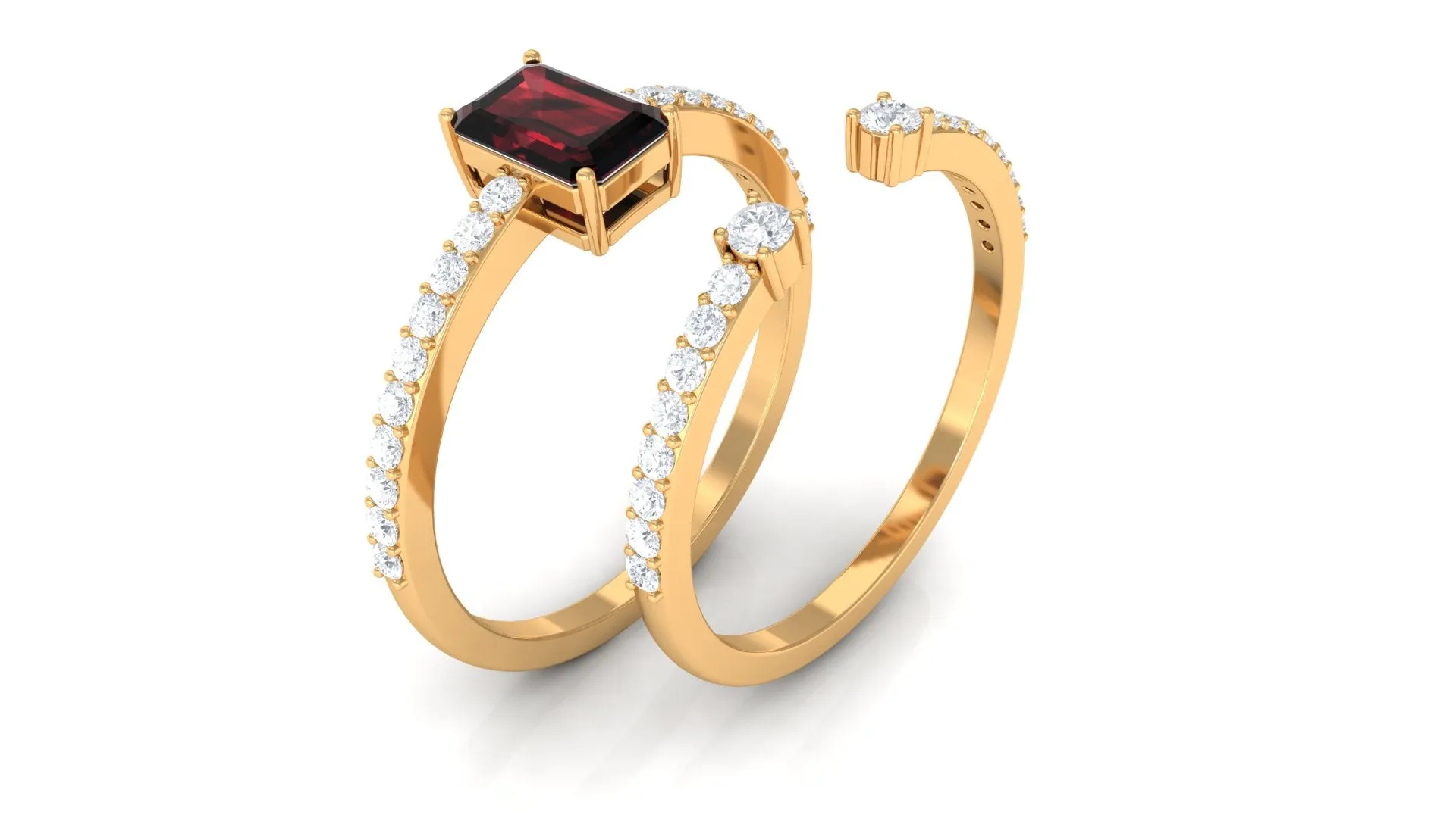Natural Garnet and Diamond Solitaire Ring Set