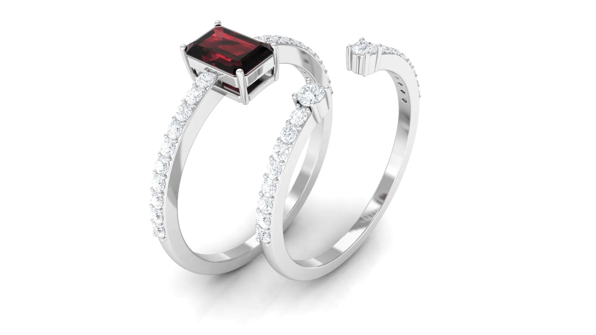 Natural Garnet and Diamond Solitaire Ring Set